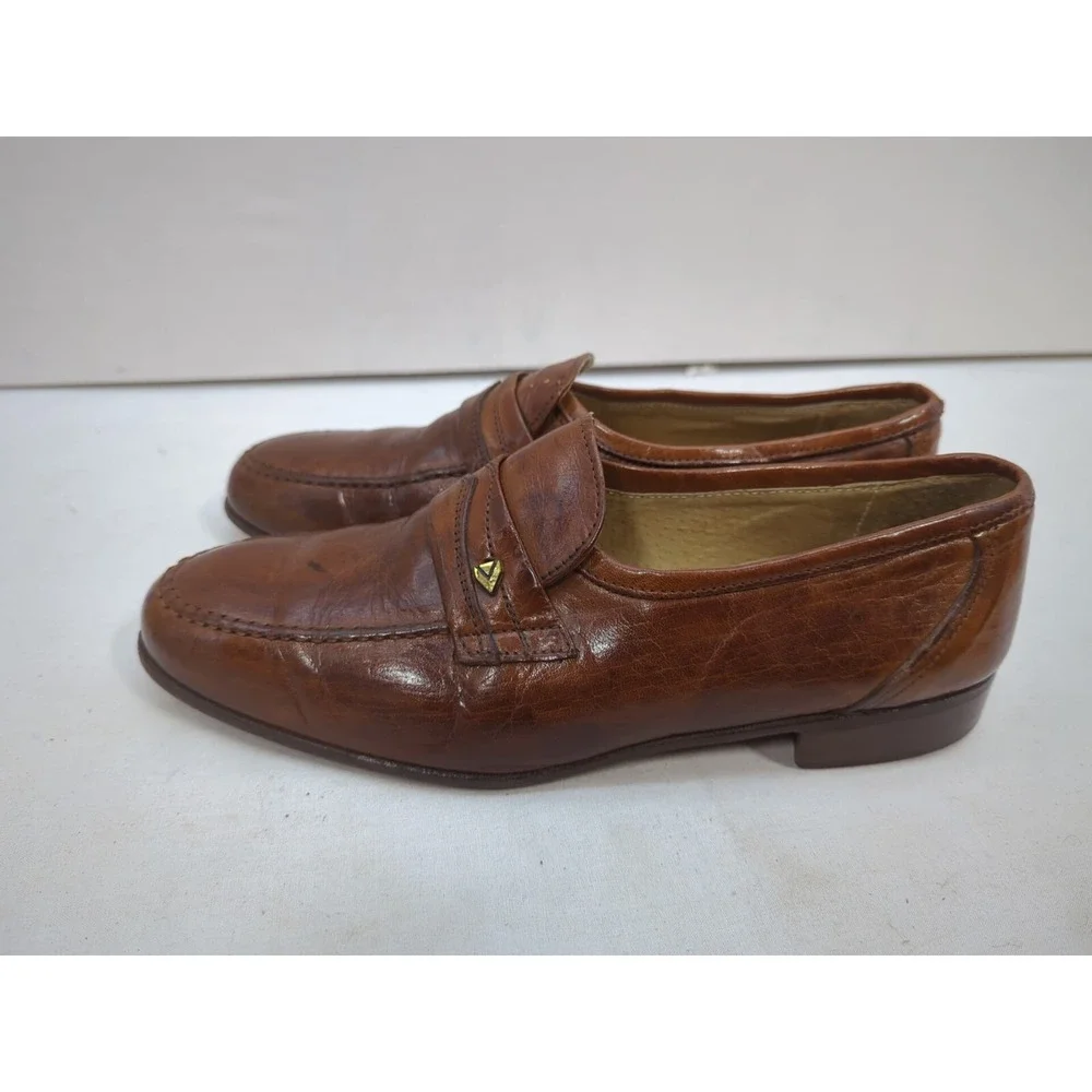 Lavorazione Artigiana Mens Brown Leather Loafer Dress Shoes Italy Size 42